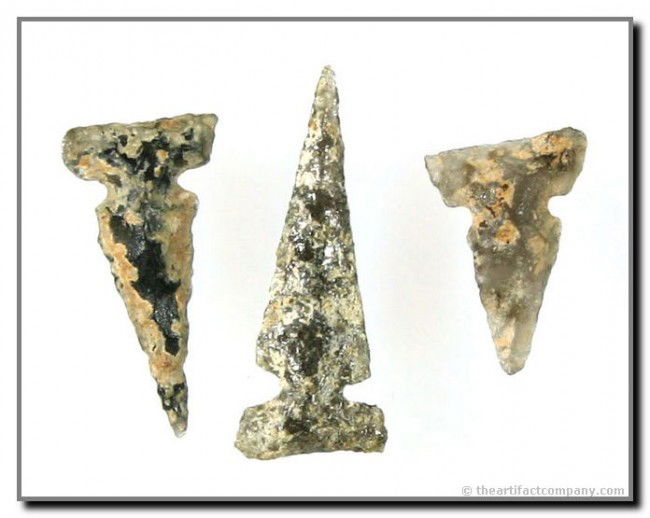 Cache of 3 Translucent Obsidian Darts: All found together and all loaded with minerals. Really cool!!! Ex- Bill Heap Collection. California.