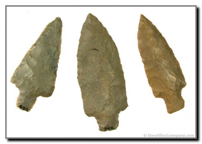 3 Stemmed Darts from Tennessee: Including a serrated Cotaco Creek and a Little Bear Creek. All Dover Chert. All basically perfect. Ex- Reed Collection.