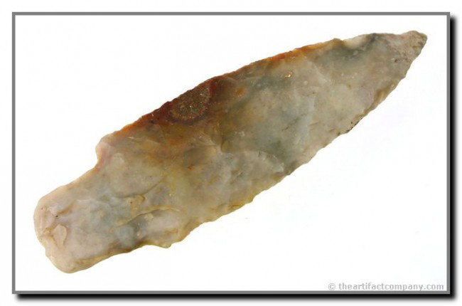 3 5/8" Adena: Extra fine 'highly translucent' yellow, white, cream, and red Boyle Chert. Found in Bath Co., Kentucky.