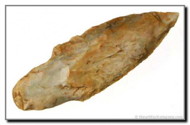 Extra Nice and Very Pretty 3 3/8" Adena: Multicolored Boyle Chert. Great symmetry with a needle tip. Found in Nicholas Co., Kentucky. Ex- Anderson Collection.