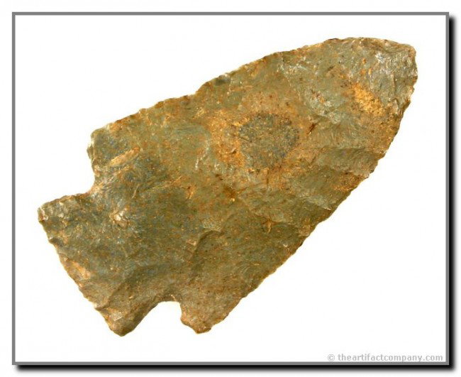 2 3/4" Kirk: Substantial expertly bifacially resharpened example made of high grade Hornstone. Ex- Albert Bellgardt and Tom Davis Collections. Tennessee.