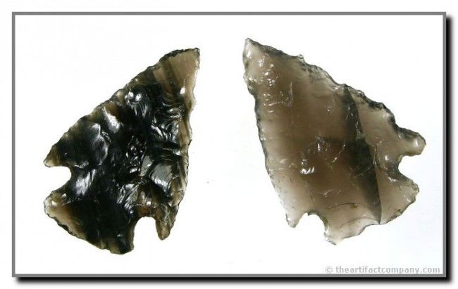 Great Pair of Translucent Obsidian Darts: 1 3/8" each. Both killer striped translucency. Found on the Bodle Family Ranch in Klamath Co., Oregon.