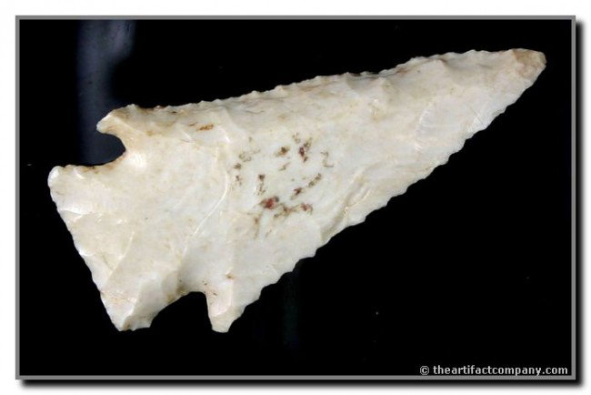 2 3/8" Hardin - Jackson COA: Extra nice example. Serratied from stem to stern on both edges. Pretty glossy white Burlington. Old collector No. 19. Found in Warren Co., Missouri. Ex- David Menz Collection. Jackson COA.