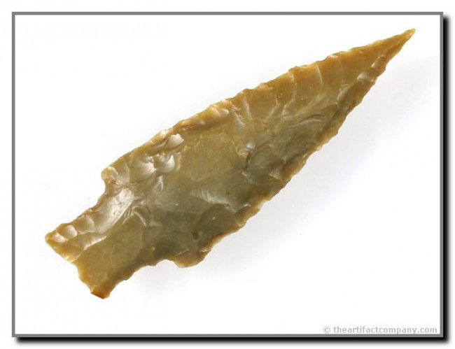 3" Lange with a Needle Tip!!!: Excellent Texas point. Loooong extended needle tip. Pretty glossy green flint.Ex- Terry Allen Collection. Texas.