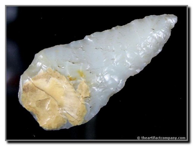 Early 1 7/8" Opalized Agate Knife: Awesome material with beautiful opalized translucency. Ex-Harlan Snyders. Black Hills, South Dakota. Flaking appears to be Cody.