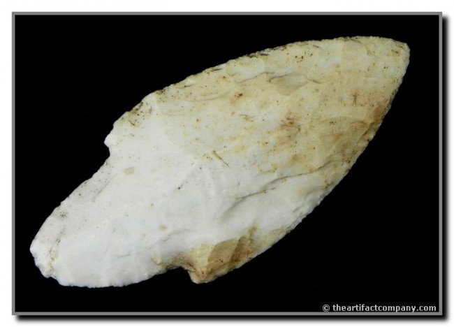 3" Adena: Excellent form. Old script reads - LN, MO. Creamy Burlington with some blue speckles. Ex- Brimager Collection. Lincoln Co., Missouri.