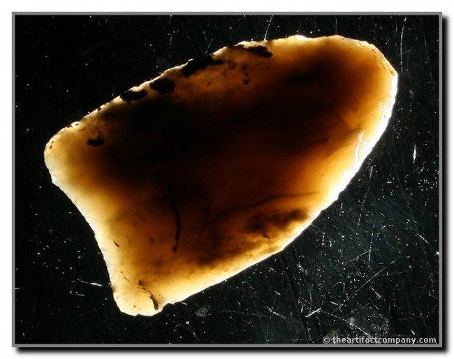 030: 1 9/16" Paleo Dart - Davis COA: Pretty gary and tan translucent Wayne County Chalcedony. From Dover, Kentucky. Davis COA