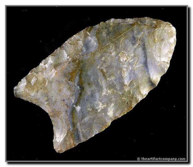 047: 2 1/2" Flint Ridge Clovis - Davis COA: Beautiful piece with lots of history. Wide variety with deep long flutes on both sides. Found in Clark Co., Indiana. Ex- Clyde Theler and Charles West Collections. Davis COA.