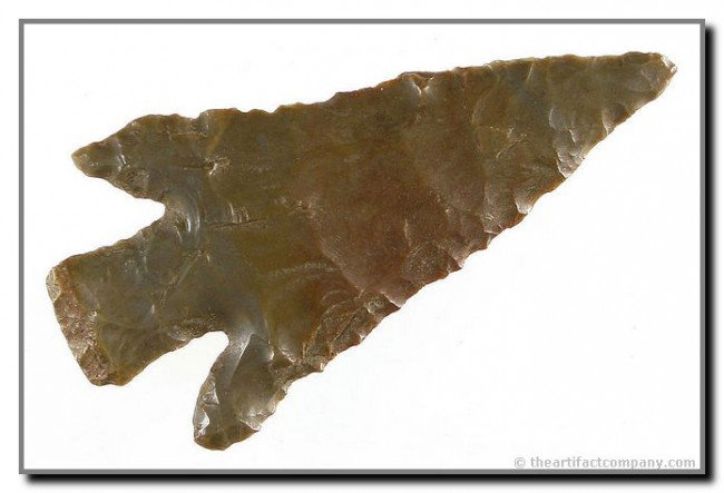 3 1/16" Buck Creek - Ultra thin: Thin example in puple and gray-green Sonora flint from Pulaski Co., Kentucky. Long drooping ears which rarely survive! Nice.