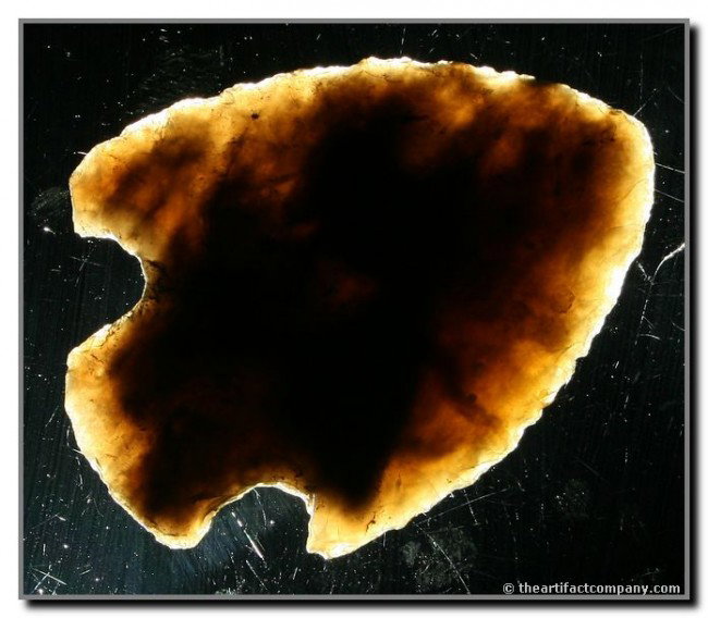 2 3/8" Snyders: Totally translucent example in Moss-Agate Flint Ridge. Ross Co., Ohio.