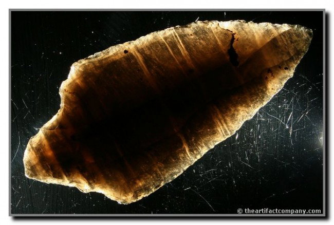 3 5/8" Teotihuacan Spearpoint: Nice big example. Great translucency. Dates to Pre-Aztec from Teotihuacan, Mexico.