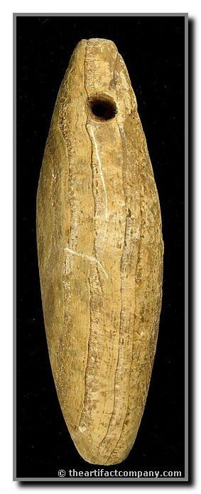 4 1/2" California Plummet/Charmstone: Great mineralization on this weathered Onyx example. Found by Connie Hudson in the Tulare Lake Basin, California.