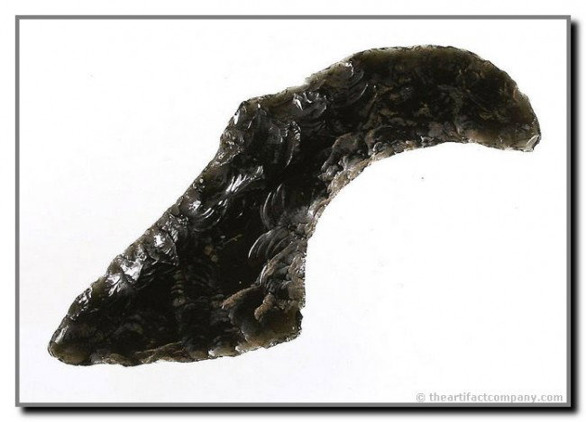 3 15/16" Teotihuacan 'Talon': Deadly weapon used in conjuction with others in a 'jaguar paw' type club. Nothing to sneeze at. Central Mexico. Obsidian.
