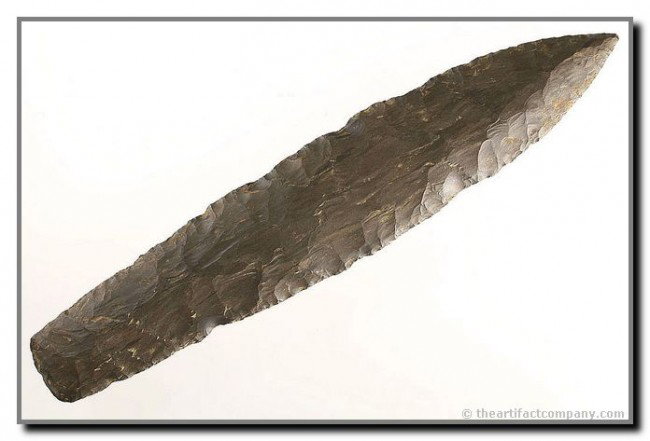 9 13/16" Duck River Sword - Jackson & Davis COA's: Huge Dover Chert Classic. Found in Coffee Co., Tennessee. Ex- Elmer Northport and John Lee Collections. Jackson and Davis COA's.