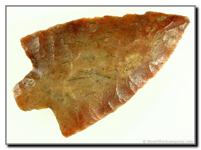 056: 2 3/8" Newnan: Labeled '43rd. St. Site'. Greasy Agate. Nice thinness, symmetry, and translucency. Ex- Orr Collection. Florida.