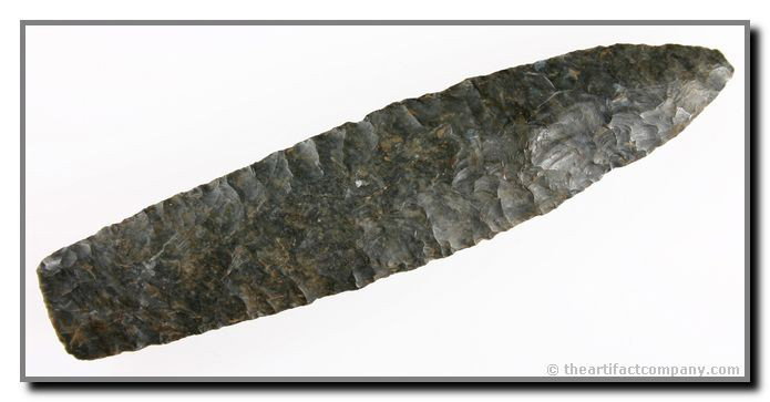 5 1/4" Paleo Lance - 3 COA's: Very pretty dark blue Coshocton Chert. Found in Shelby Co., Ohio. Ex- Keith Russell. Partain, Howard, and Putty COA's.