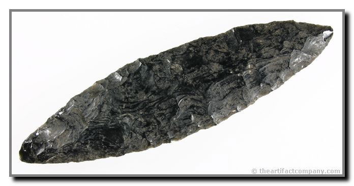 6 3/4" Bipointed Knife: Northern California. Obsidian. Ex - Litchfield Collection