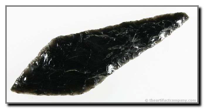 5 1/8" Harahey Knife: 2-bevel example from SE Oregon. Ex - Litchfield Collection. Obsidian.