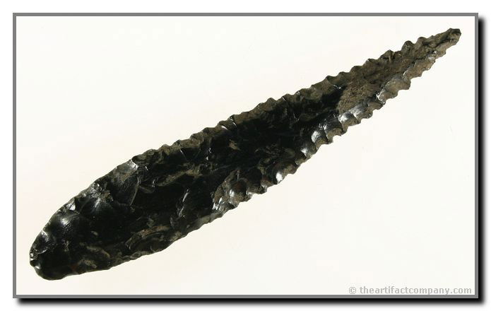 4 1/16" Stockton Knife: Northern California example extremely similar to material found at the Kee Mound in Sonoma Co., California. (see Prehistoric American, 2008 #4) although smaller. Obsidian. Ex - Jack Litchfield Collect