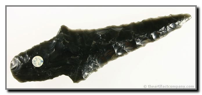 5 1/2" Parman Knife: HUGE example from Nevada in obsidian. One side shows great wind-wear. Ex - Litchfield Collection