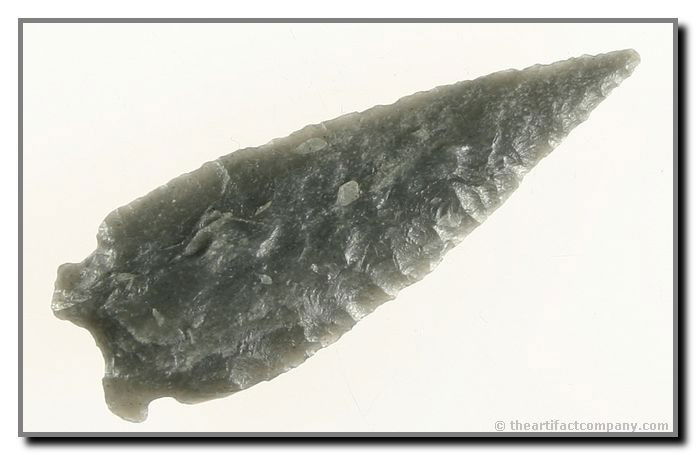 2 1/4" Elko Corner Notch: Obsidian example from Nevada from the Jack Litchfield Collection. Well made with great flaking.