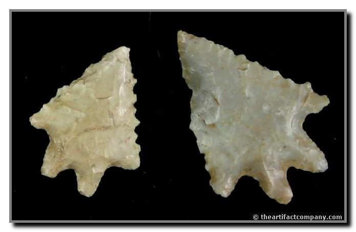 Pair of Exceptional Lake Eries: Both perfect. Biggest 1 1/4" Serrated. Ultra thin. Found by John Miller in Clay Co., Indiana.