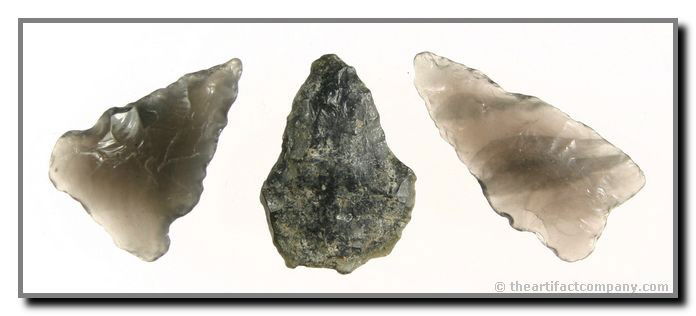 3 Early Archaic Points: These 3 Obsidian points are from the very Early Archaic Period, and come out of Klamath Co., Oregon. Roughly 1 1/4" in length. Ex- Bodle.