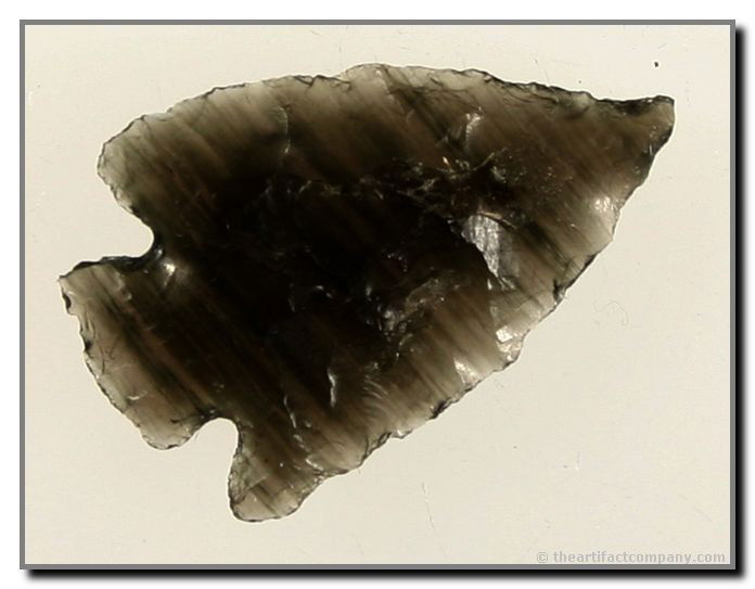 1 3/8" Banded Obsidian Corner Notch: Special relic. Awesome translucency. Found in Oregon.