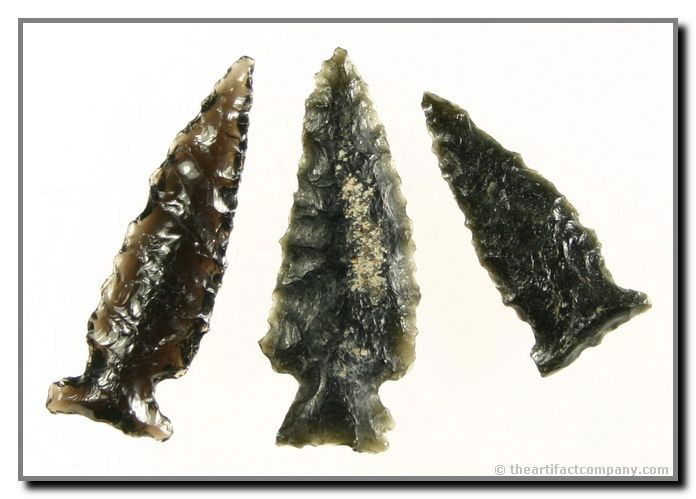 3 Nice Elko Points From Oregon: Group of 3 nice Obsidian Elko points from Klamath Co., Oregon. Ex- Bodle pieces with lengths up to 2".