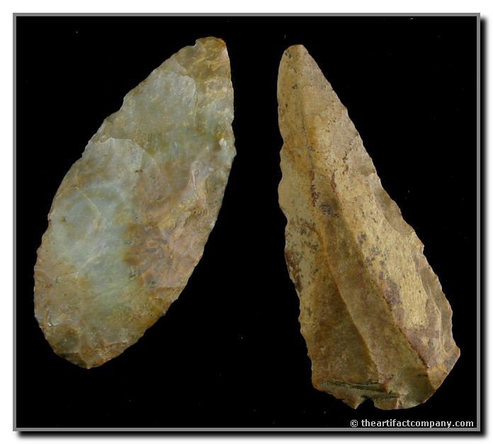 Great Pair of Kentucky Knives: Buffalo River Paleo Knife is 3 1/8" and the 2 7/8" translucent Boyle Chert example is an excellent Adena Blade.