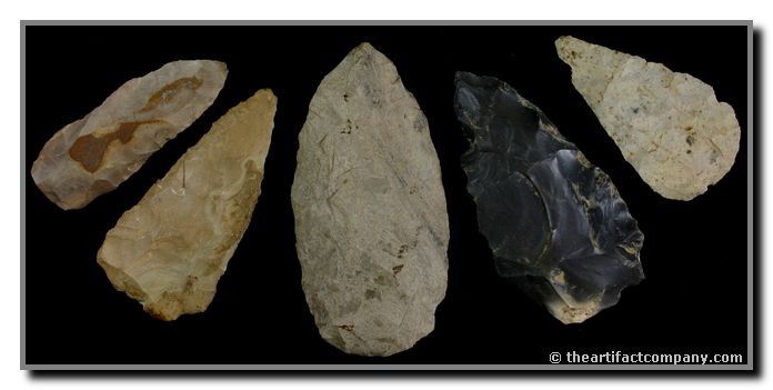 Mini-Collection Of 5 Big Indiana Blades: This great lot of 5 blades was found by John Miller in Clay Co., Indiana. The largest is 4" in length.