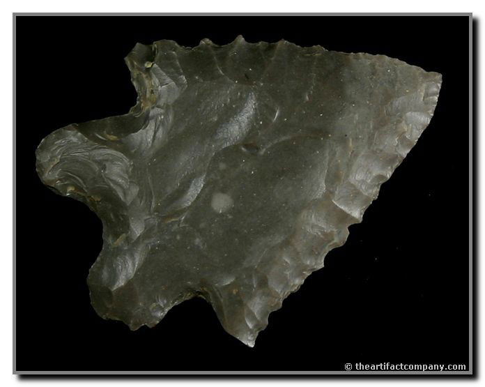 2" Super MacCorkle: Perfect symmetry, edgework, and overall flaking. Nice glossy gray Hornstone. Found by John Miller in Clay Co., Indiana.
