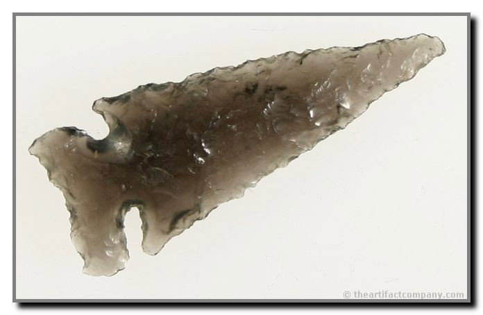 Highly Translucent Obsidian Northern Side Notched: This great Northern Side Notch is made from a very pretty, highly translucent Obsidian. It is 2 1/4" long and was found by Justin Matthews in Klamath Co., Oregon.