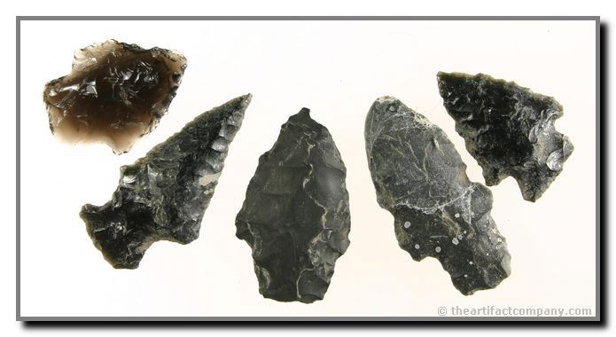 Mini-Collection OF 5 Stemmed Points From Oregon: 5 great obsidian stemmed points ranging in size from 1 3/8" - 2". All are from Klamath Co., Oregon and are Ex- Bodle.