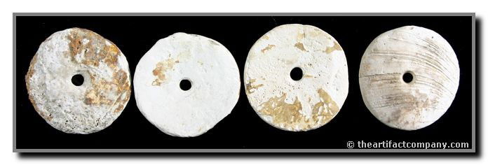 Collection of 4 Shell Buttons: Karok Indians. Humboldt Co., California. All perfect. Good size at 1 1/8"+ each and each in excellent condition.