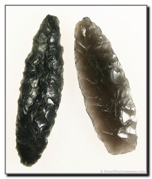 Pair of Nice Obsidian Cascades from Oregon: This pair of Cascades were found by Justin Matthews in Klamath Co., Oregon. The longest is 2 7/8" and one has a very nice milky translucency.