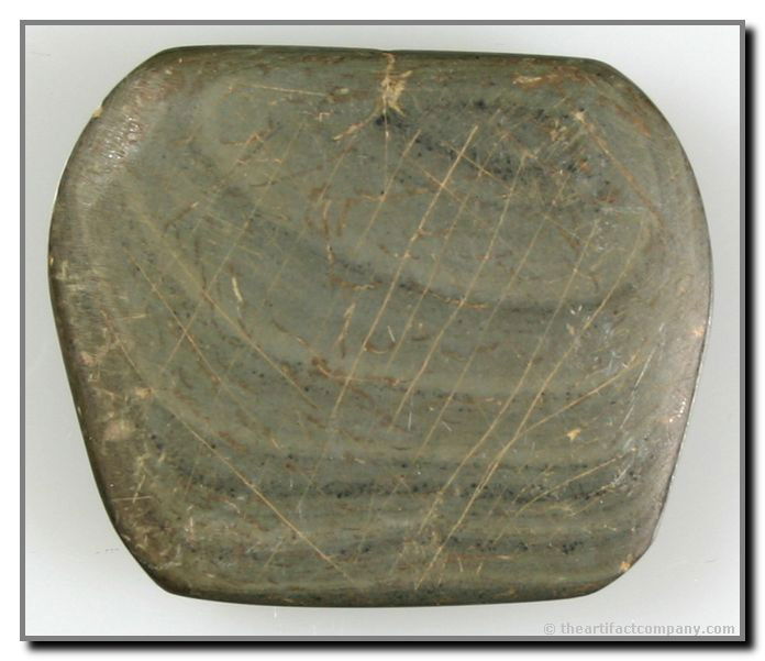 2" Engraved Slate: Engraved on both sides with crosshatching. Green Banded Slate. Clay Co., Indiana.
