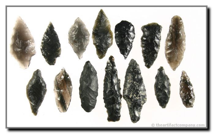 Collection Of 14 Stemmed Obsidian Darts From Orego: 14 stemmed darts of various forms ranging in size from 1" - 1 3/4". All were found in Klamath Co., Oregon. Ex- Bodle.