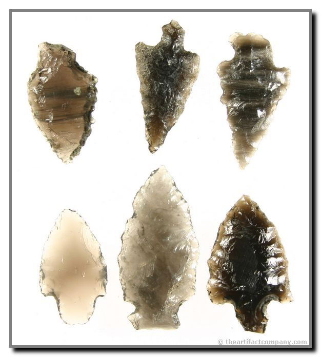 Mini-Collection Of 6 Beautiful Translucent Stemmed: All 6 of these Obsidian stemmed points are beautifully translucent. Sizes range from 1 3/8" - 1 7/8". From Klamath Co., Oregon out of the Bodle collection.