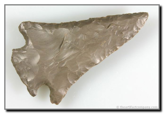 Awesome 4" Hopewell: Great wingspan and made of a pretty gray Hornstone. Found by John Miller in Clay Co., Indiana.