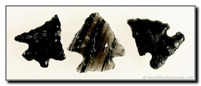 Nice Mini-Collection Of Oregon Obsidian Points: 3 great pieces found by Justin Matthews in Klamath Co., Oregon. The largest is 1 3/16" and has very pretty striped translucency