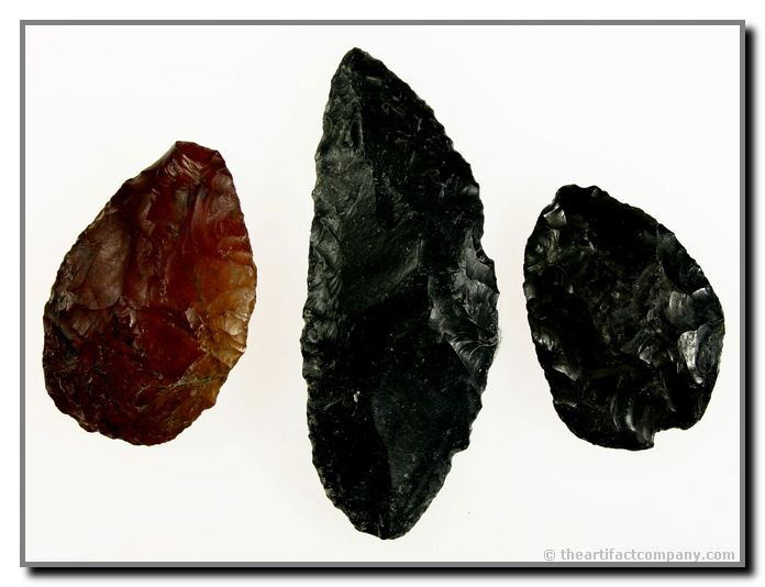 Great Mini-Collection of 3 Oregon Obsidian Blades: This group of blades includes 1 gorgeous red piece along with 2 black obsidian pieces. The largest is 3 1/4", and all were found in Klamath Co., Oregon by Justin Matthews.