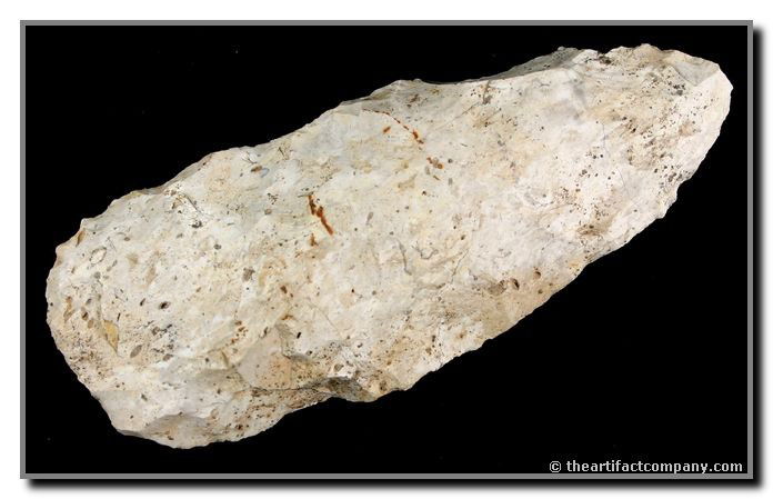 5 1/2" Flint Adze: Nice form. Pretty white material with nice sheen. Loaded with minerals. Found by John Miller in Clay Co., Indiana.