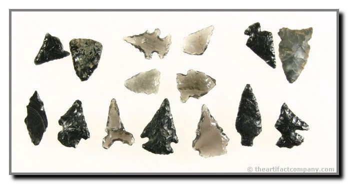 15 Obsidian Points: Found by George Green in Lincoln Co., Nebraska. Longest 11/16"