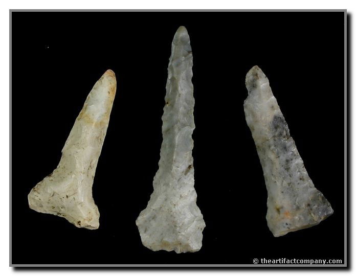 3 Fantastic Indiana T-Drills: Lot of 3 fantastic T-Drills found by John Miller in Clay Co., Indiana. The longest of these pretty pieces is 2 3/8".