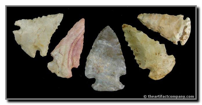 Mini-Collection OF 5 Small Dovetails: This group of 5 small Dovetails consists of creams, grays, and pinks. They were found in Clay Co., Indiana by John Miller. Lengths up to 1 5/8".