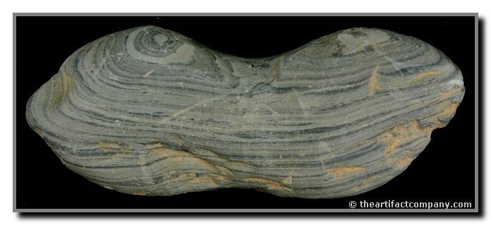 3 3/4"x1 1/2" Tie-On Bannerstone: Found in Clay Co., Indiana by John Miller. Green Banded Slate