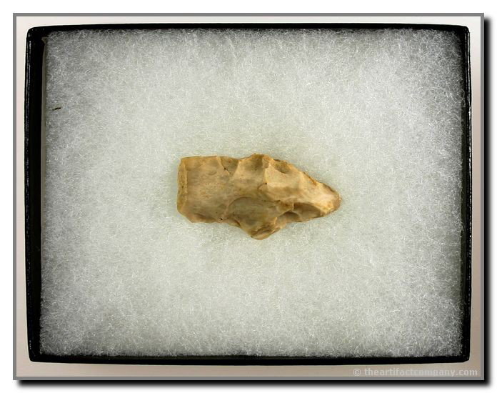 Baker's Creek Point From Indiana: Nice cream colored Baker's Creek point that measures 1 9/16" long and comes with a display case. From Warren Co., Indiana. Ex- James Leak Collection.