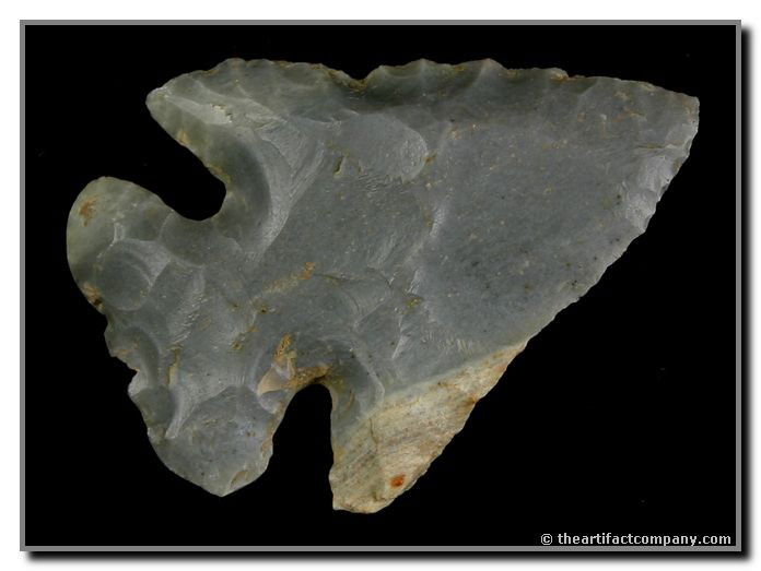 2 1/8" Thebes: About as good as they get. Perfect symmetry. Great high grade two tone Hornstone. Found by John Miller in Clay Co., Indiana.