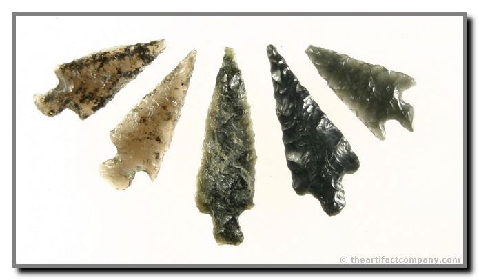 Min-Collection of 5 Obsidian Darts: 5 fantastic stemmed darts from Klamath Co., Oregon. The longest is 1 3/8". Ex- Bodle.